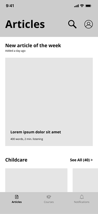 Articles wireframe